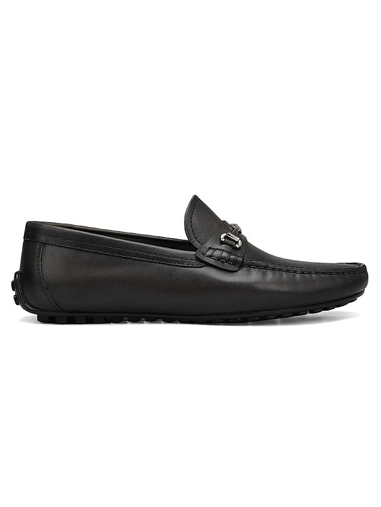 Black Leather Moccasins With Logo Buckle