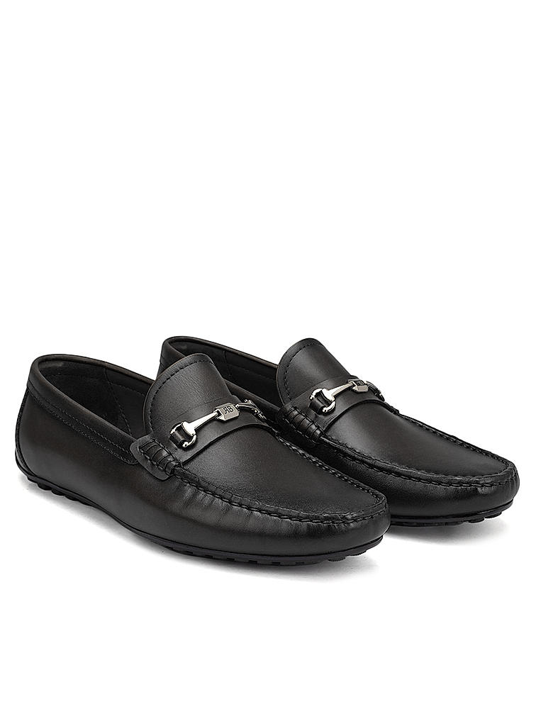 Black Leather Moccasins With Logo Buckle