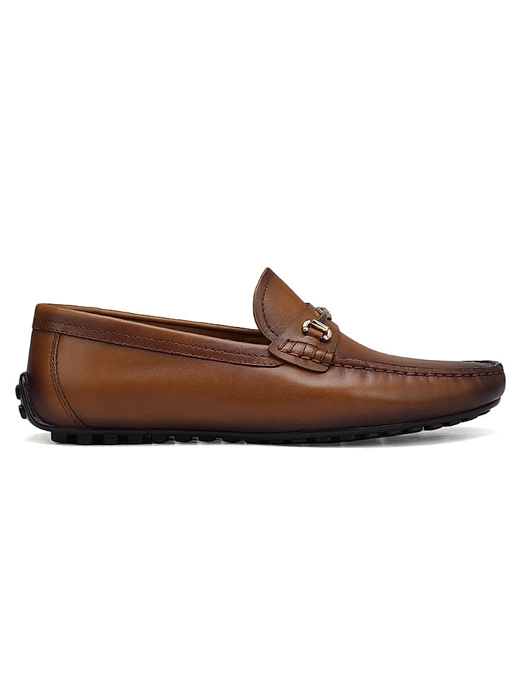 Tan Leather Moccasins With Logo Buckle