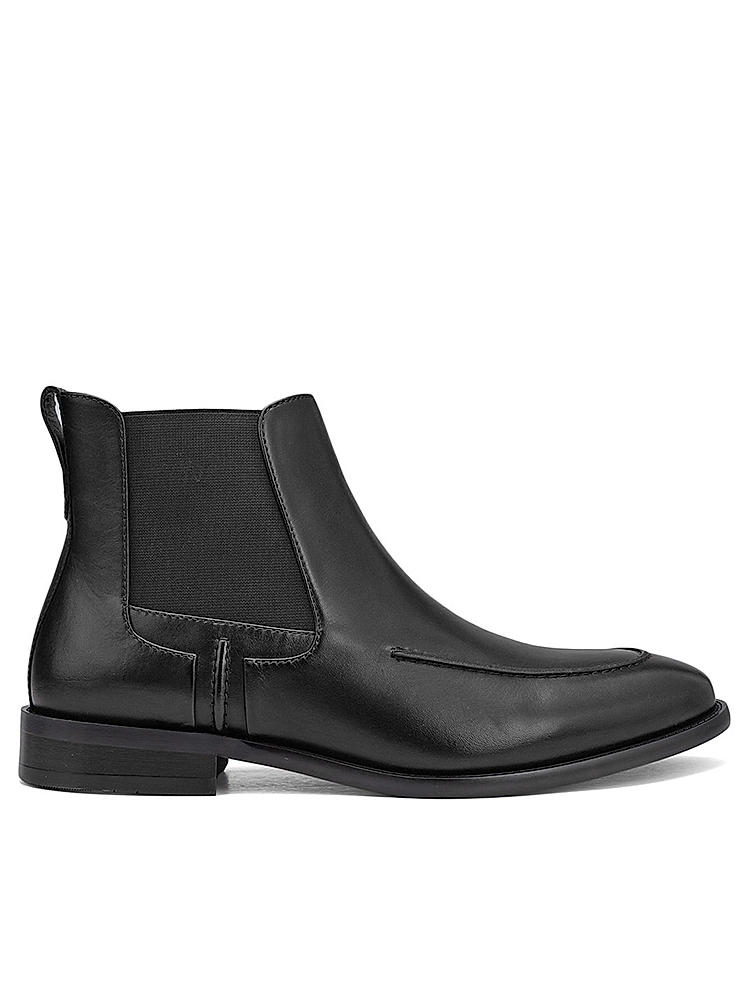 Black Plain Leather Boots