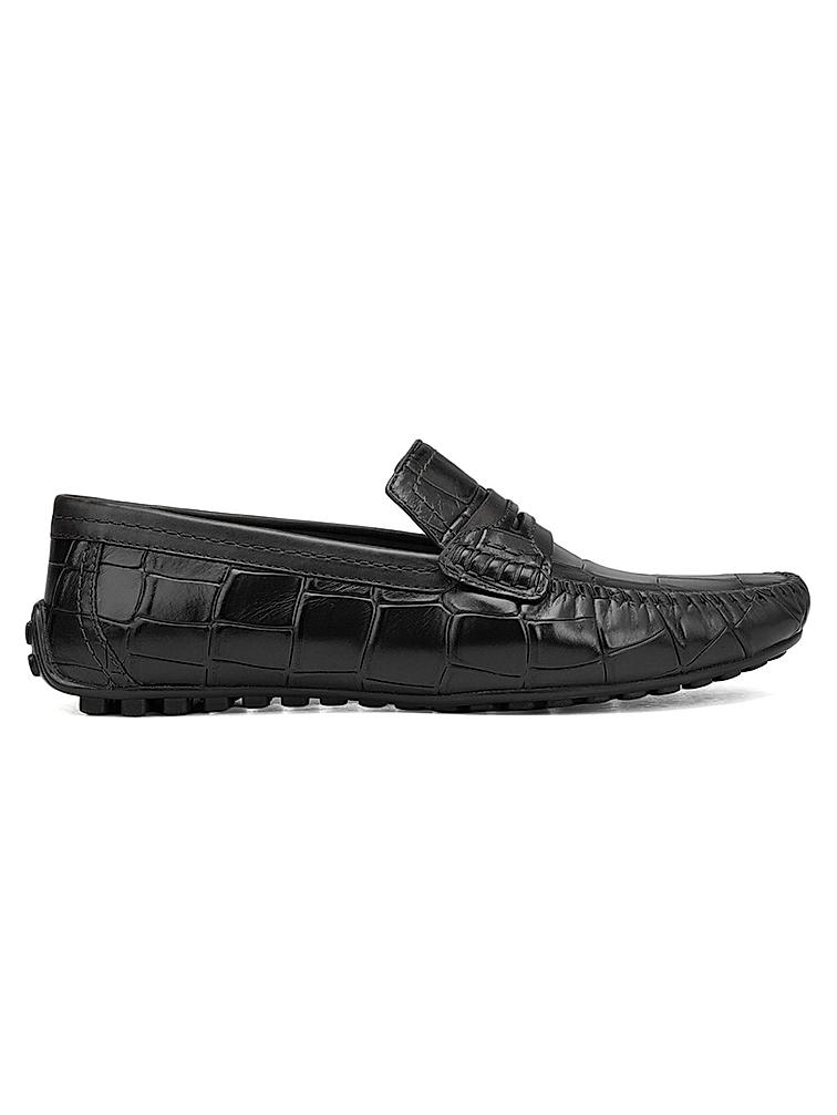 Black Croco Textured Moccasins