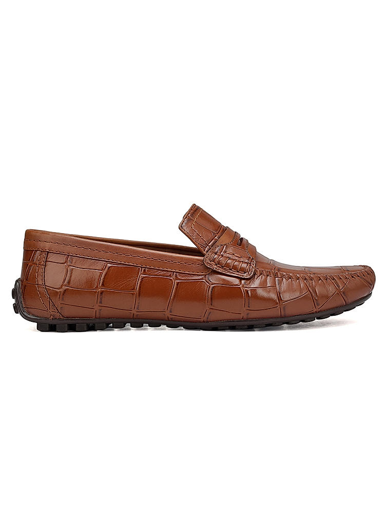 Tan Croco Textured Moccasins