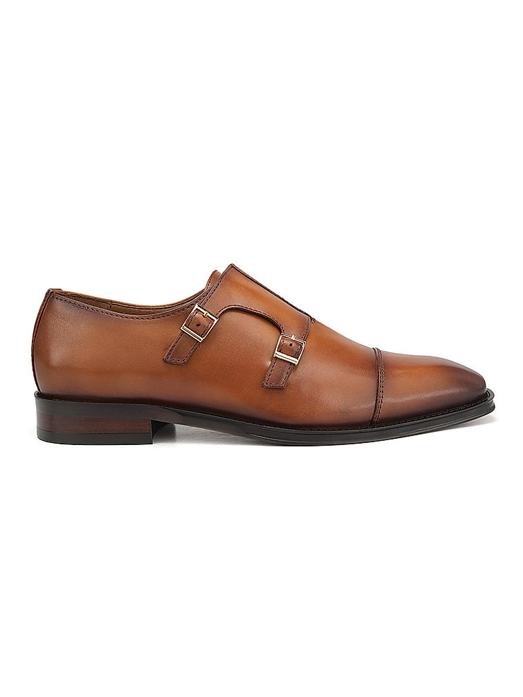 Tan Dual Tone Monk Straps Shoes