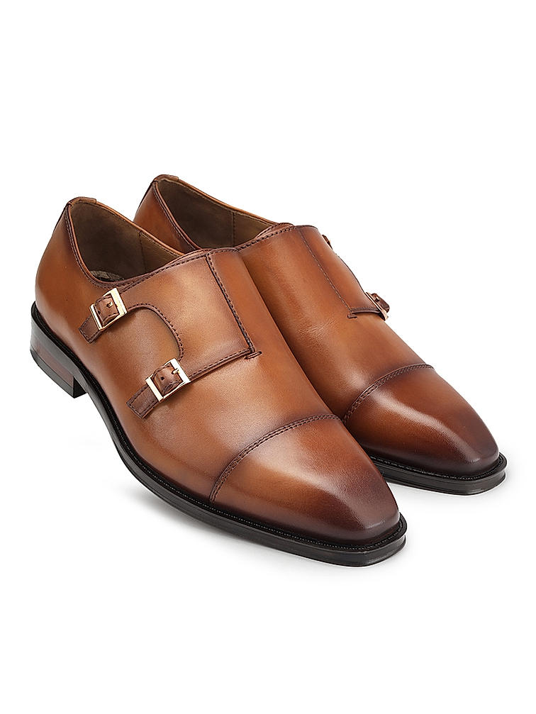 Tan Dual Tone Monk Straps Shoes