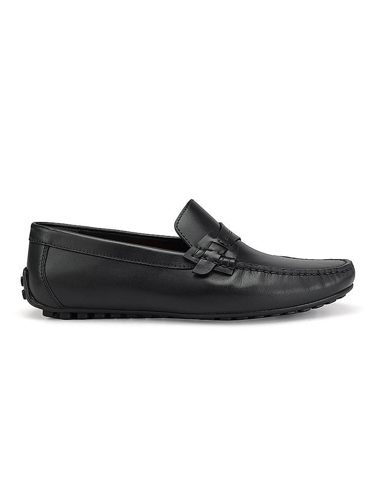 Black Moccasins With Leather Panel