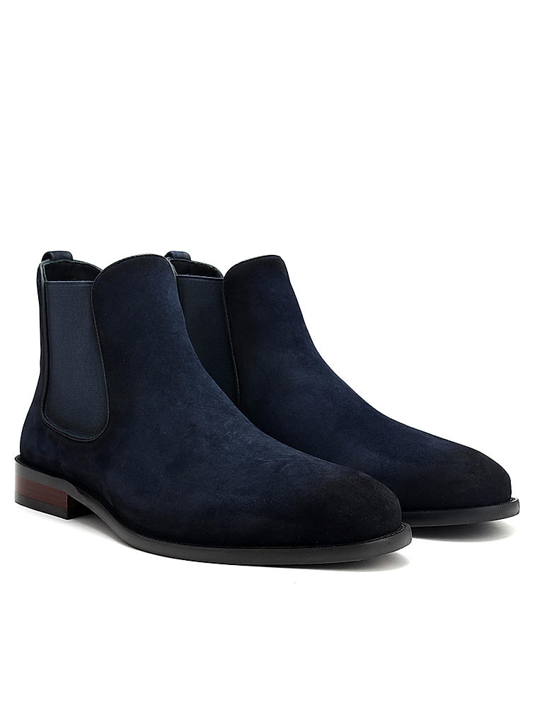 Navy Suede Leather Boots