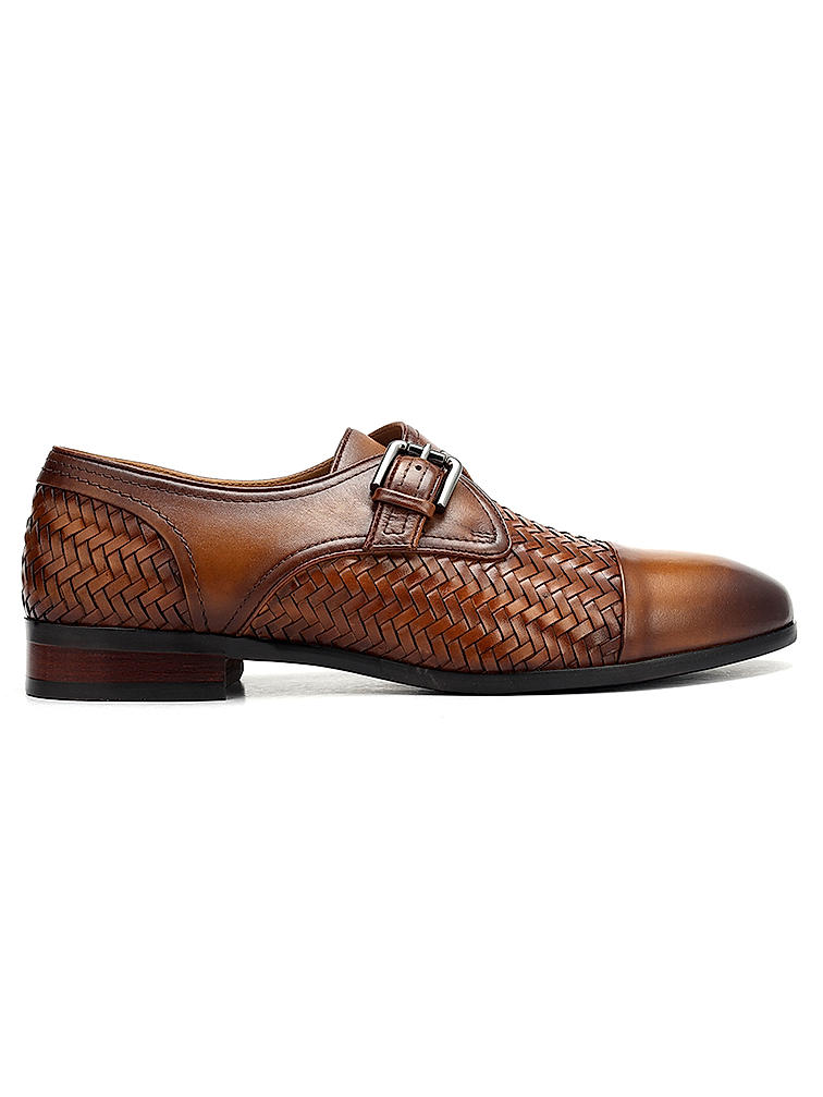 Tan Textured Leather Monk Straps