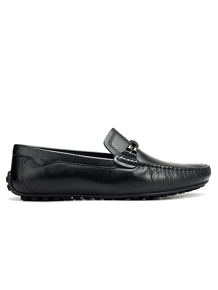 Black Braided Leather Moccasins