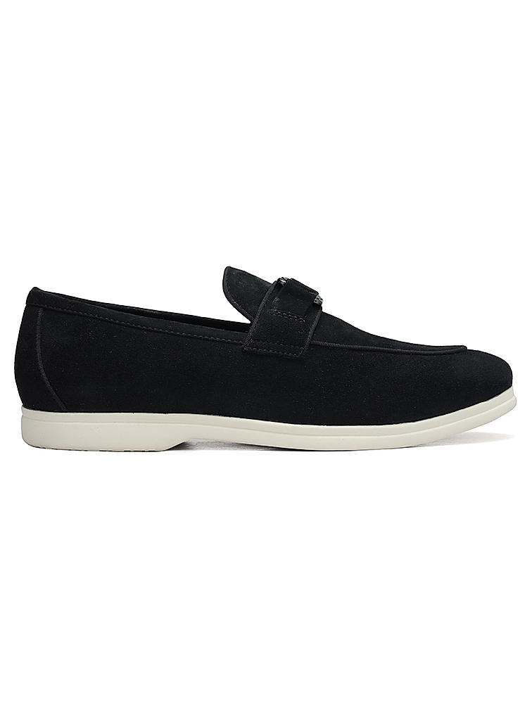 Black Suede Loafers With Logo