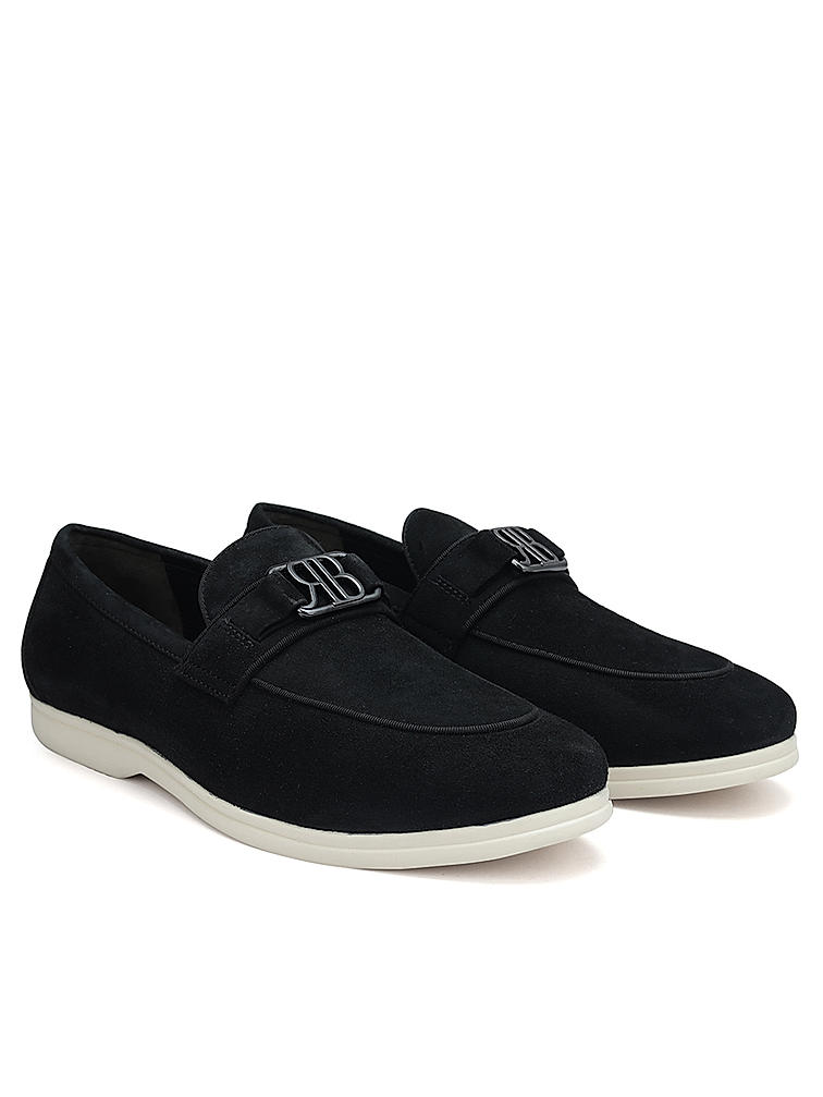 Black Suede Loafers With Logo