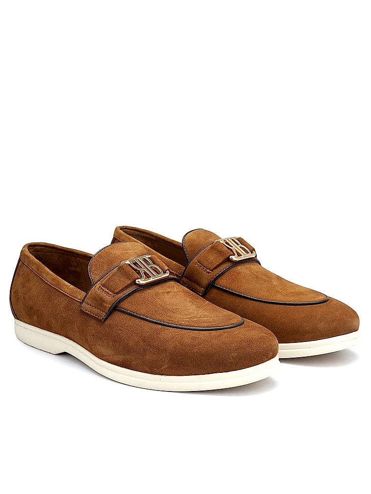 Brown Suede Loafers With Logo