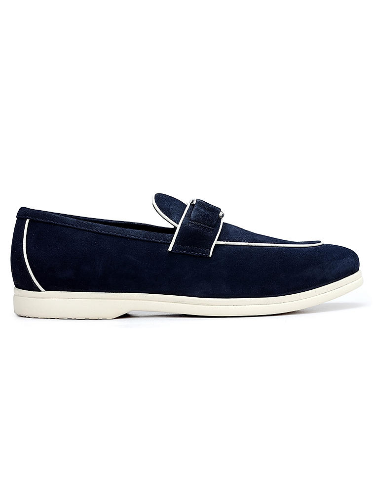 Blue Suede Loafers With Logo