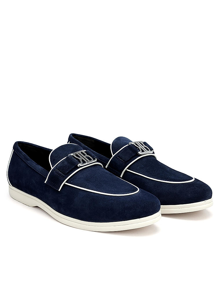 Blue Suede Loafers With Logo