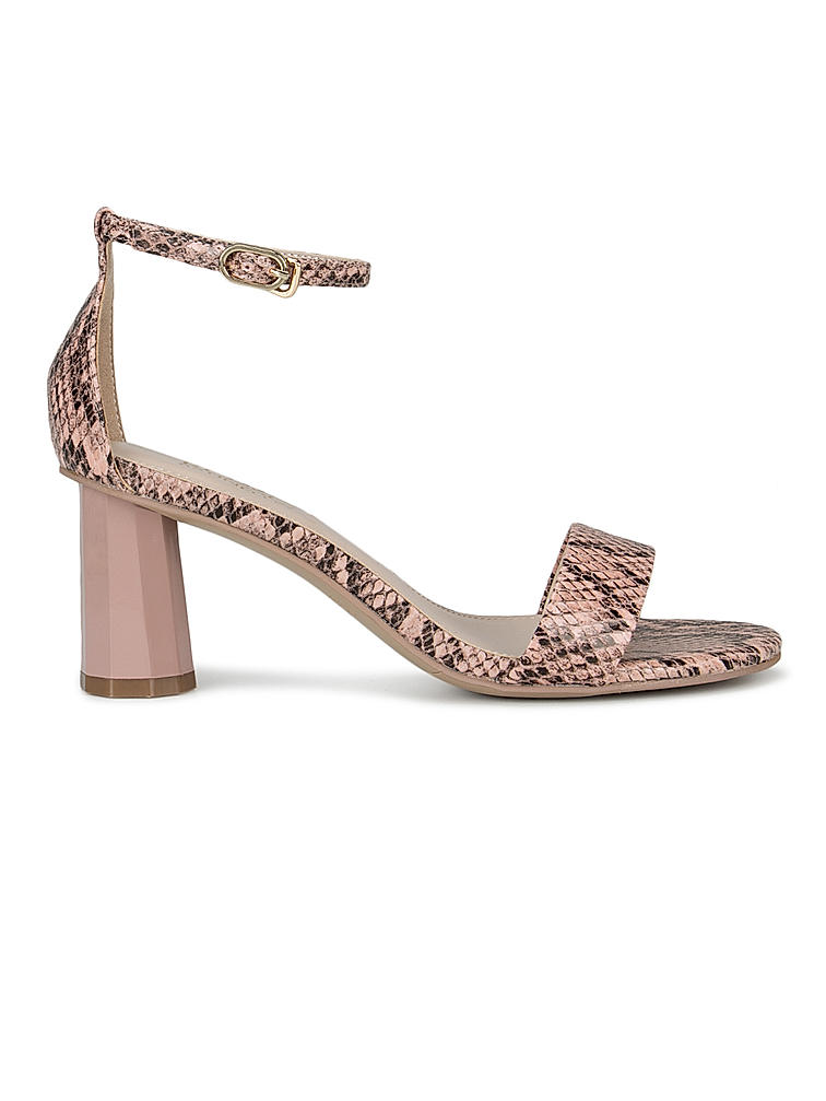 Pink Snake Textured Strappy Heels