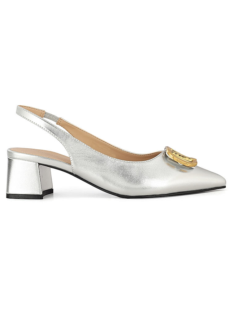 Silver Block Heels With Buckle