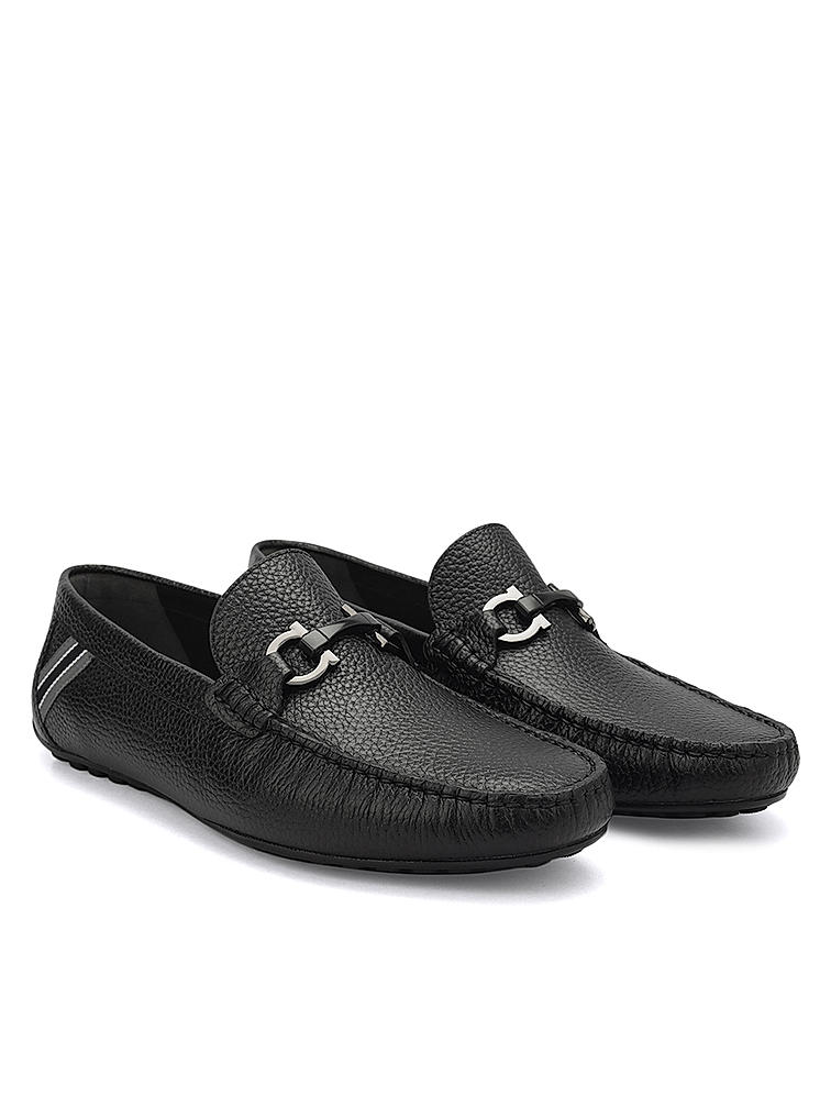 Black Moccasins With Metal Buckle