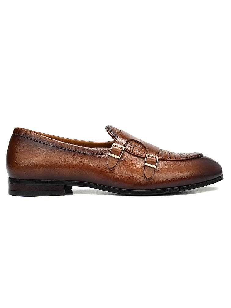 Tan Signato Leather Monk Straps