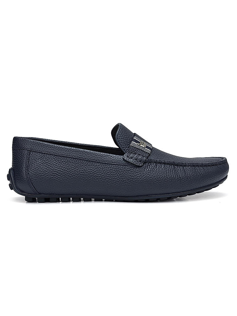 Blue Textured Leather Moccasins