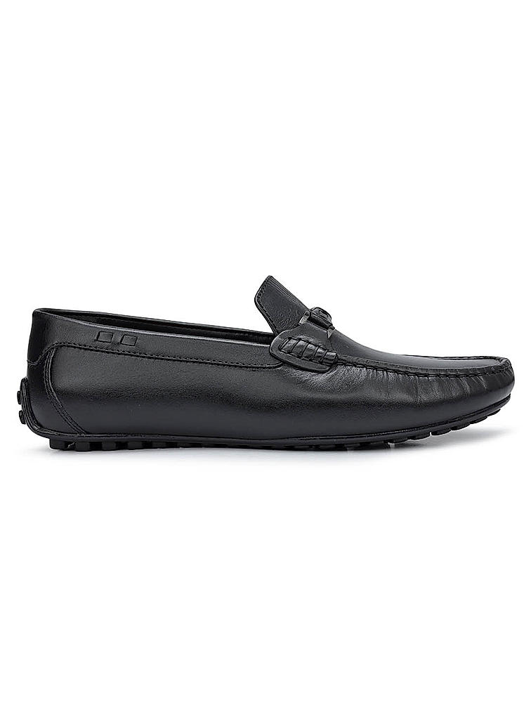 Black Plain Leather Moccasins