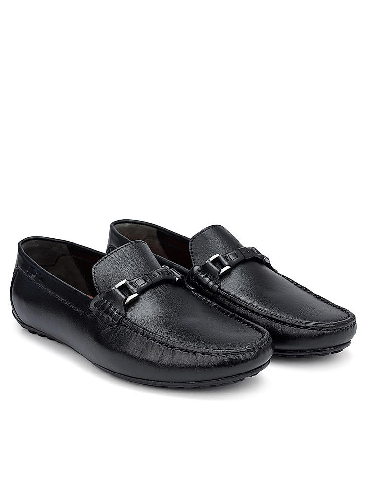 Black Plain Leather Moccasins