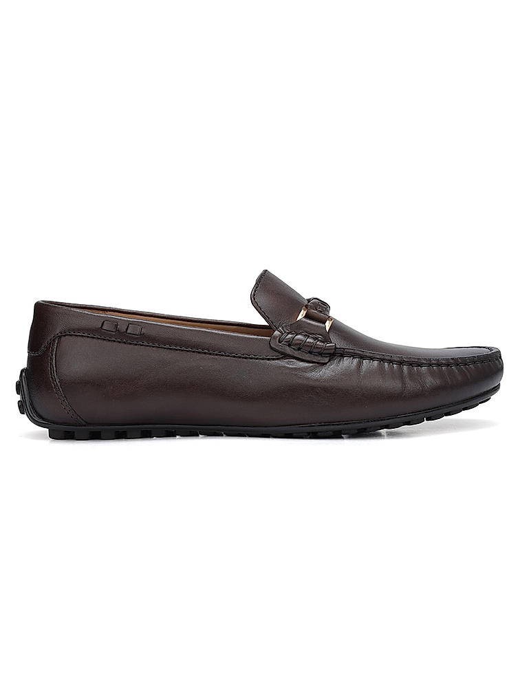 Brown Plain Leather Moccasins