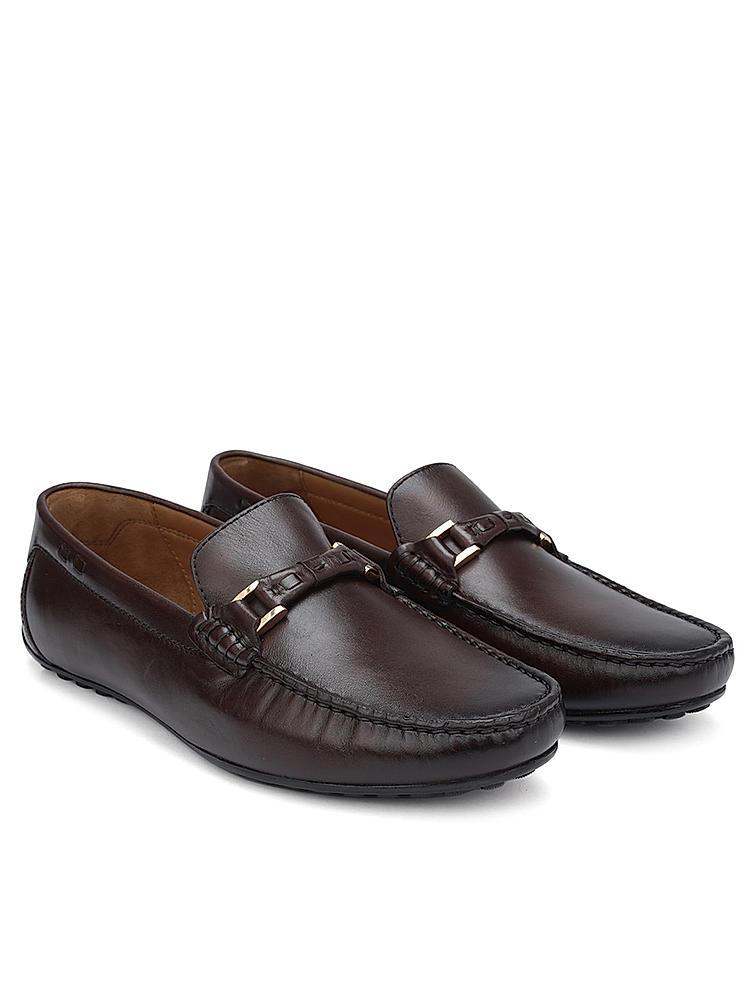 Brown Plain Leather Moccasins