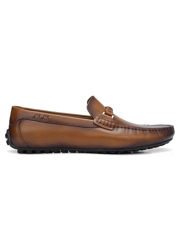 Tan Plain Leather Moccasins