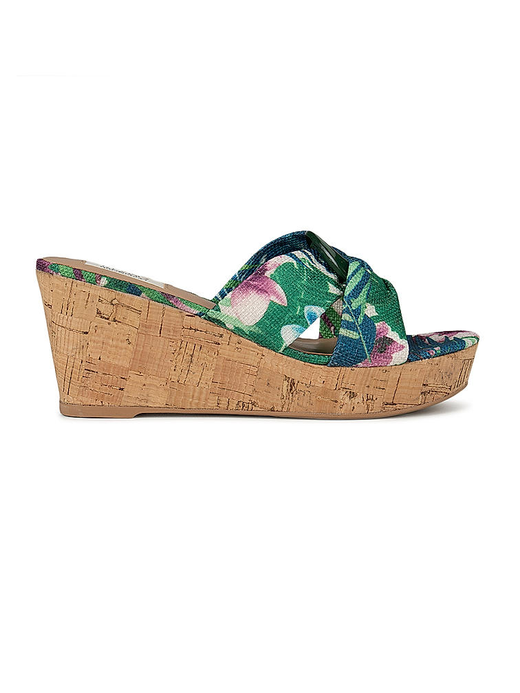 Green Criss Cross Printed Wedges