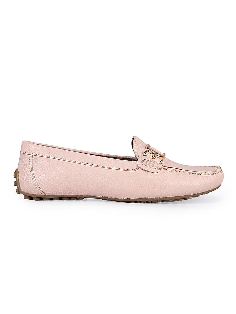 Pink Metal Embellished Moccasins