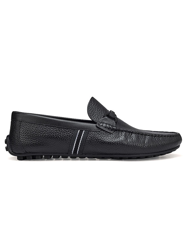 Black Striped Leather Moccasins