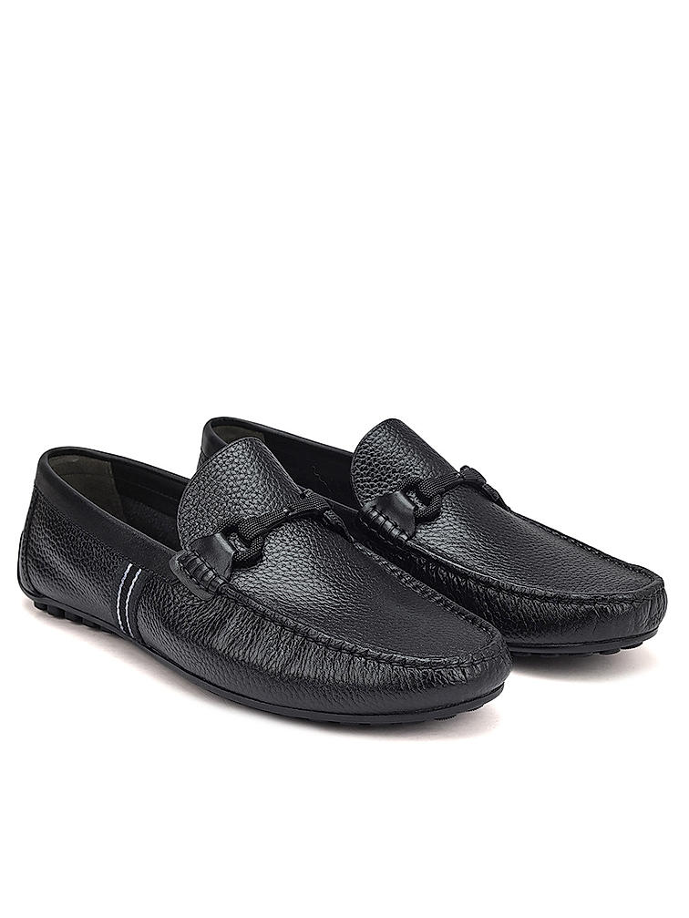 Black Striped Leather Moccasins