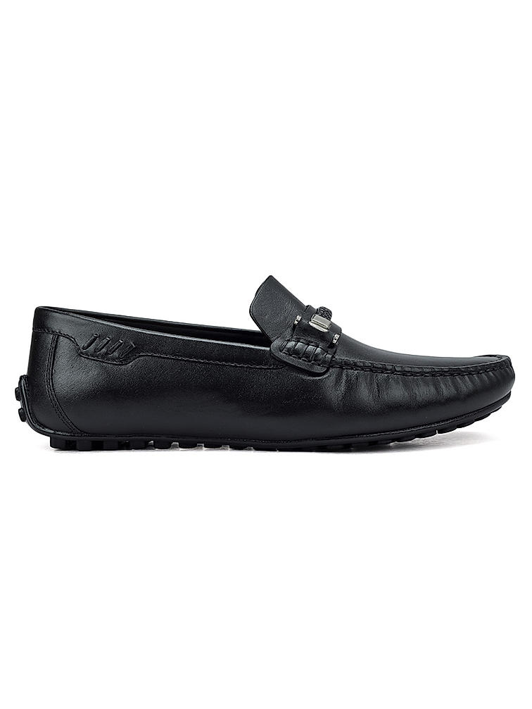 Black Braided Leather Moccasins