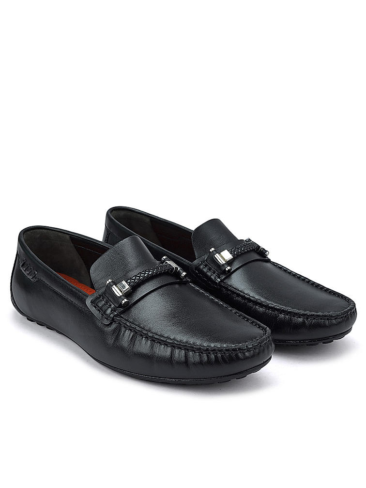 Black Braided Leather Moccasins