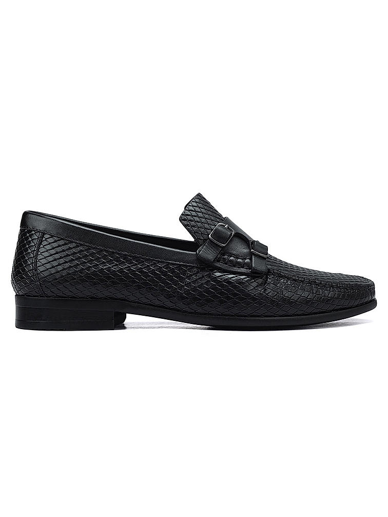 Black Monk Strap Style Heel Moccasins