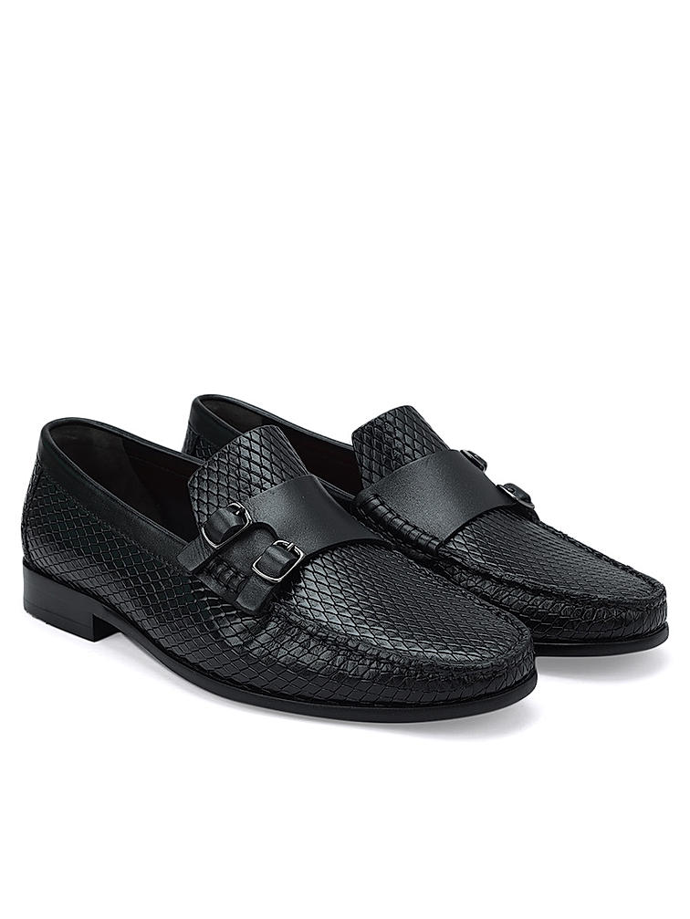 Black Monk Strap Style Moccasins