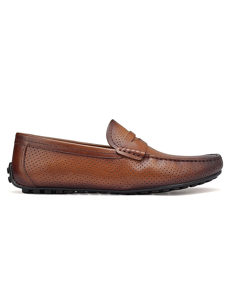 Tan Perforated Leather Moccasins