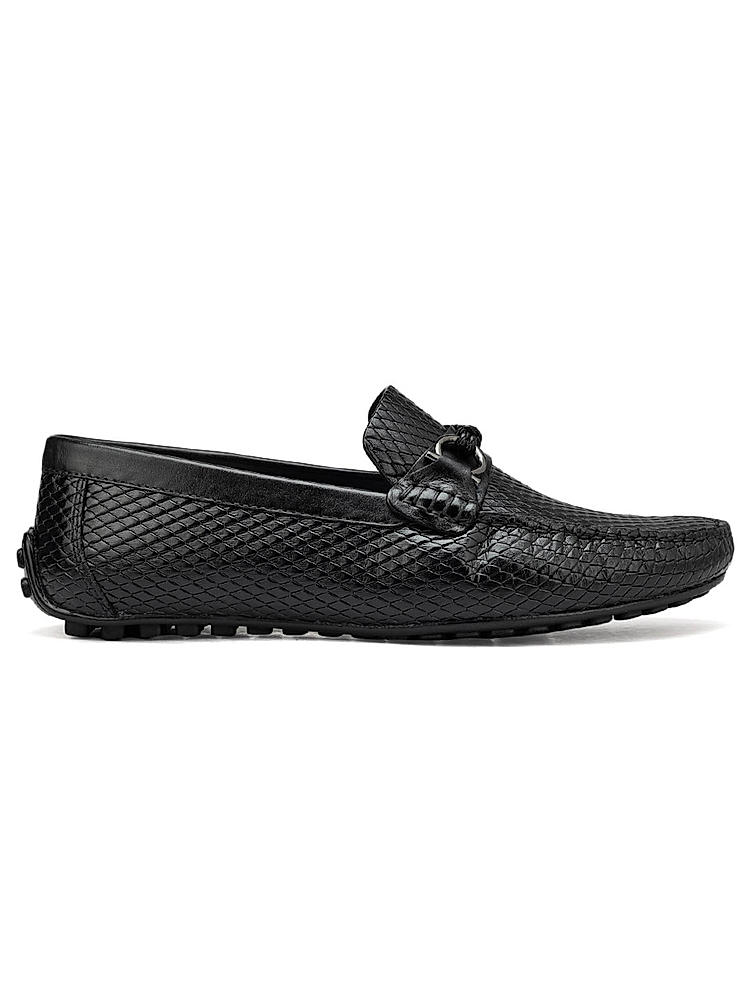 Black Textured Leather Moccasins