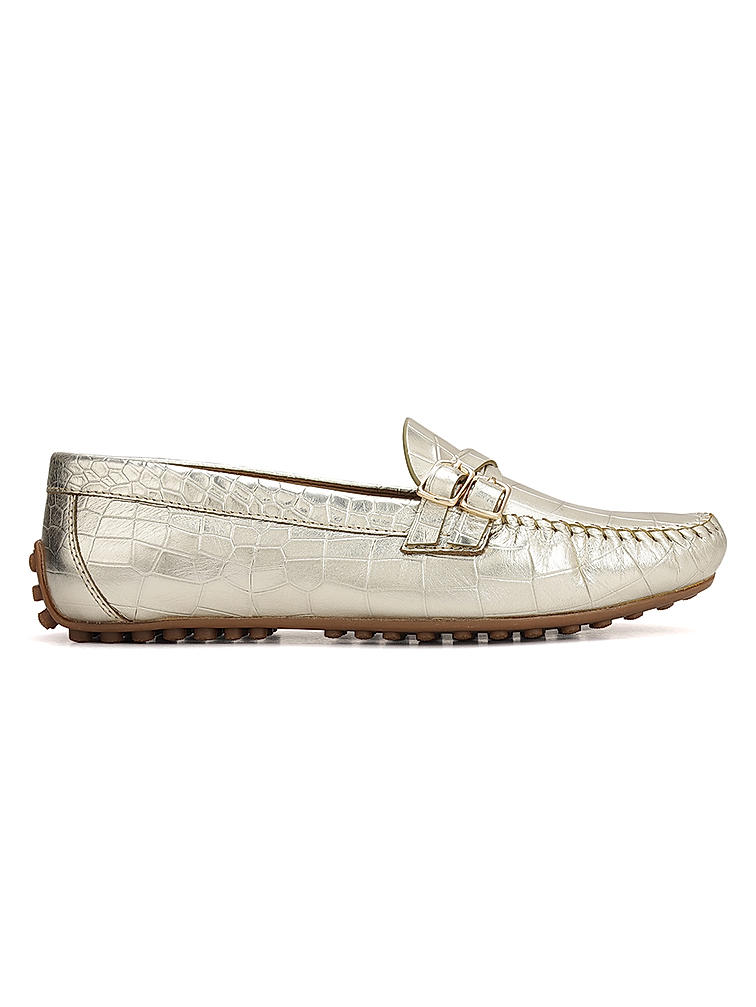 Gold Croco Textured Moccasins