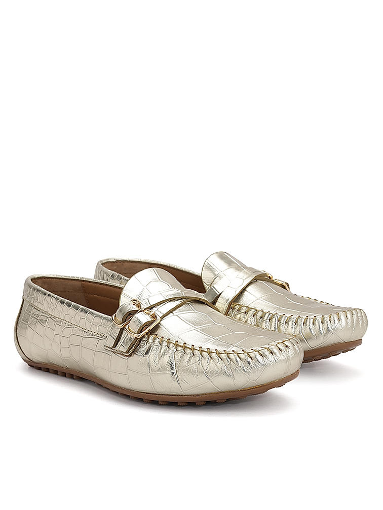 Gold Croco Textured Moccasins