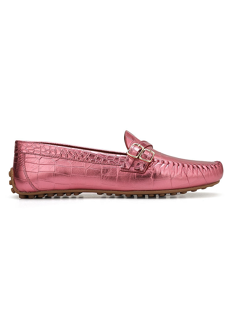 Pink Croco Texrured Moccasins