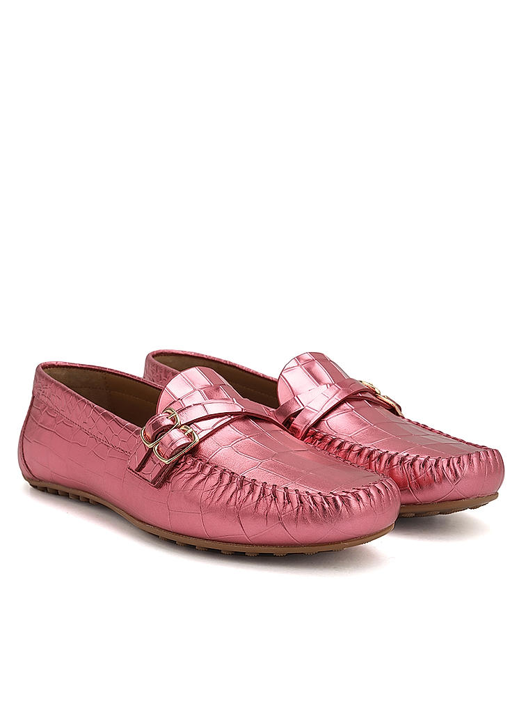 Pink Croco Texrured Moccasins