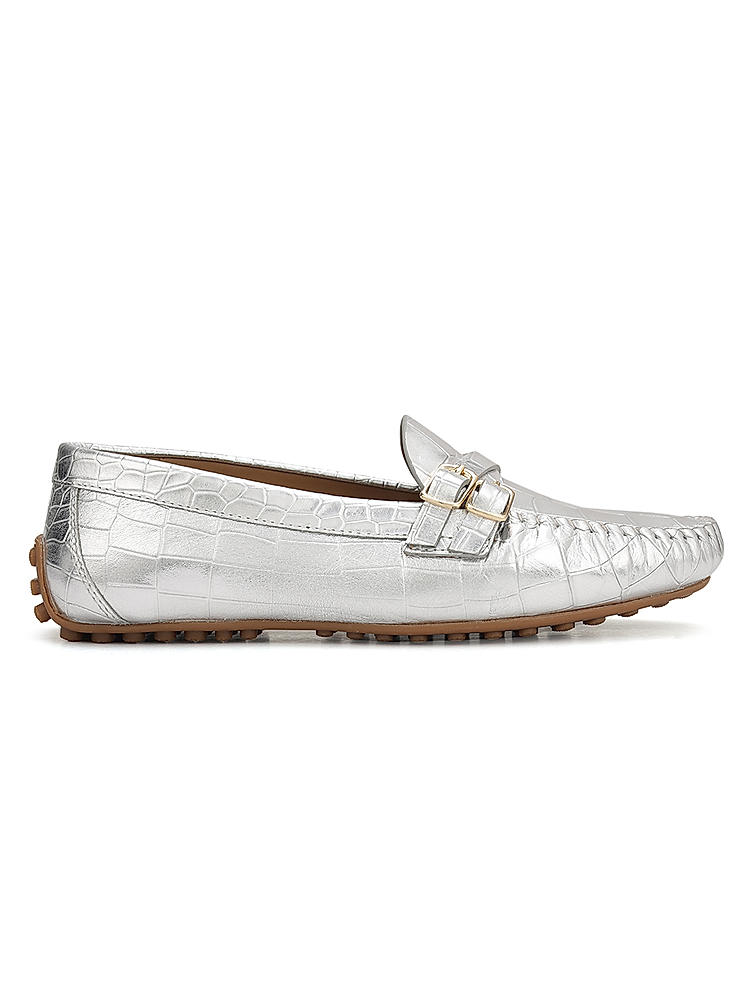 Silver Croco Textured Moccasins