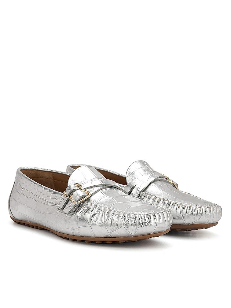 Silver Croco Textured Moccasins