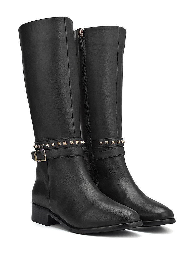 Black Studded Leather Boots