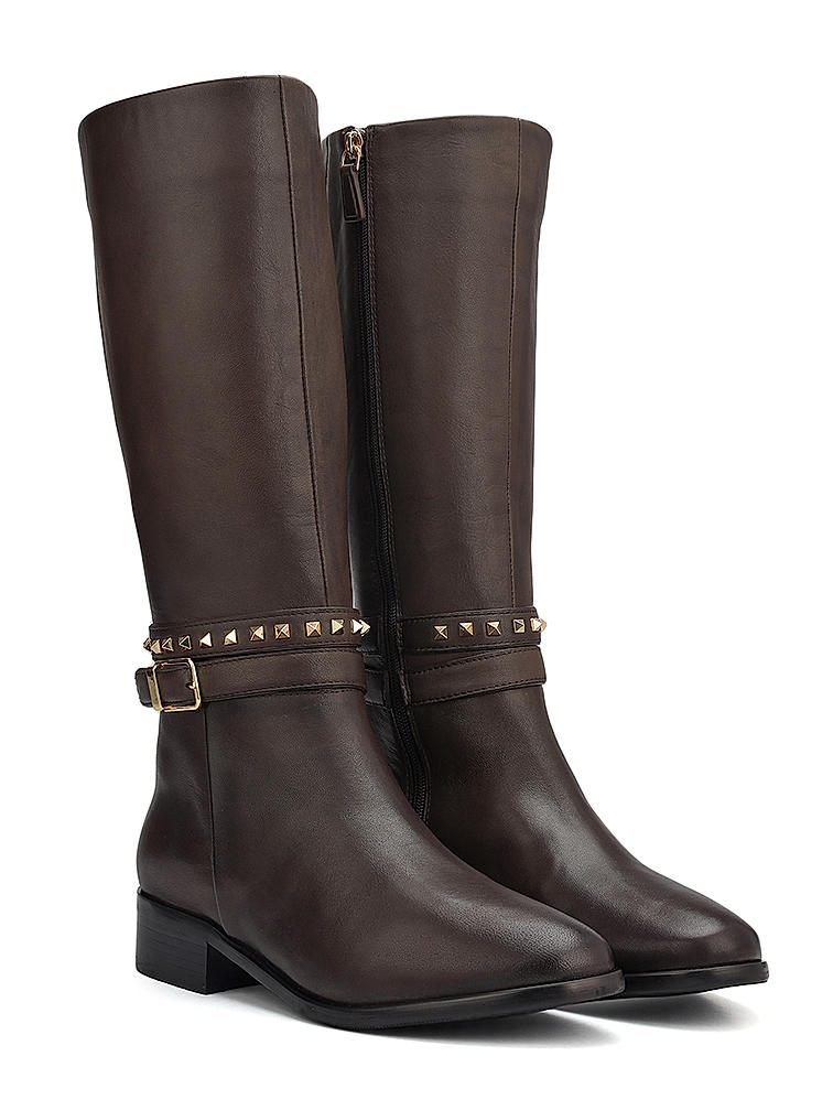 Brown Studded Leather Boots