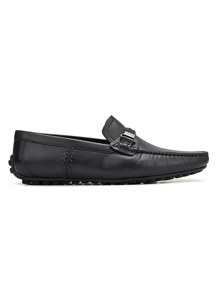 Blue Leather Moccasins With Panel