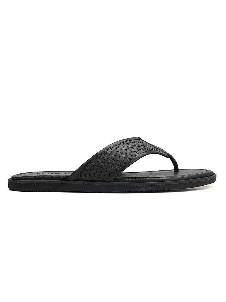 Black Thong Leather Slippers