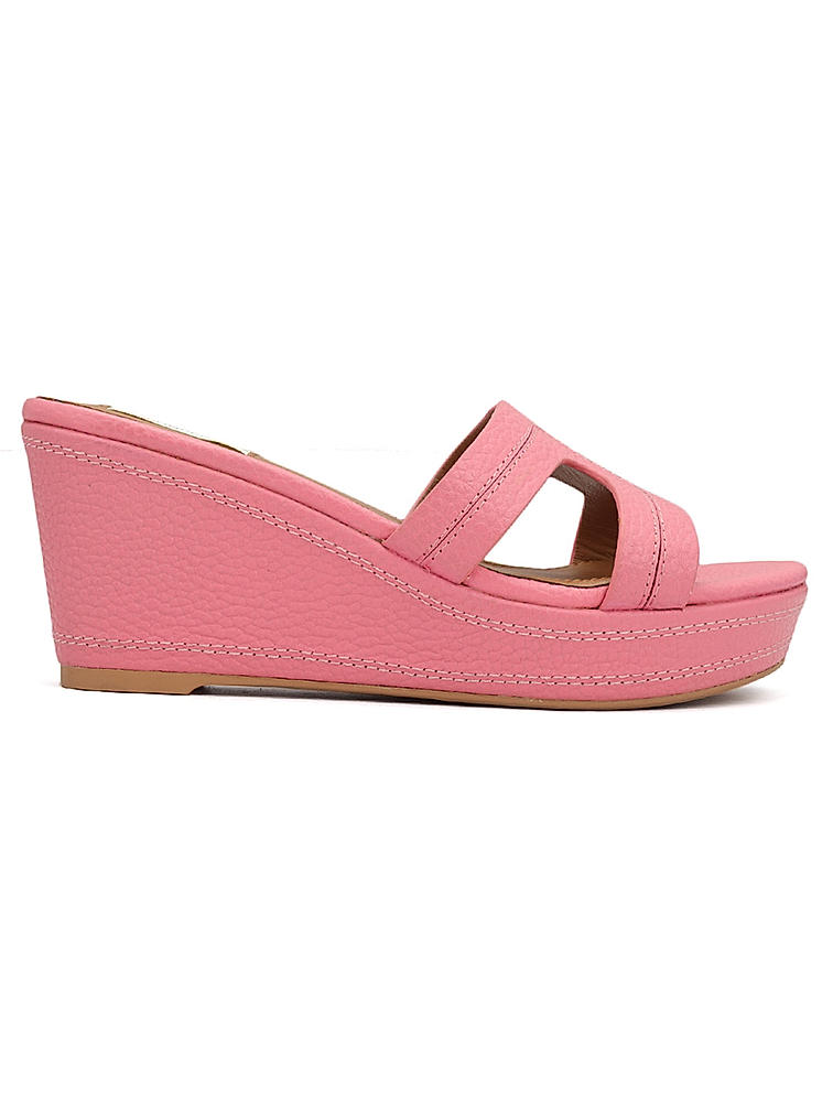 Pink Textured Leather Wedges