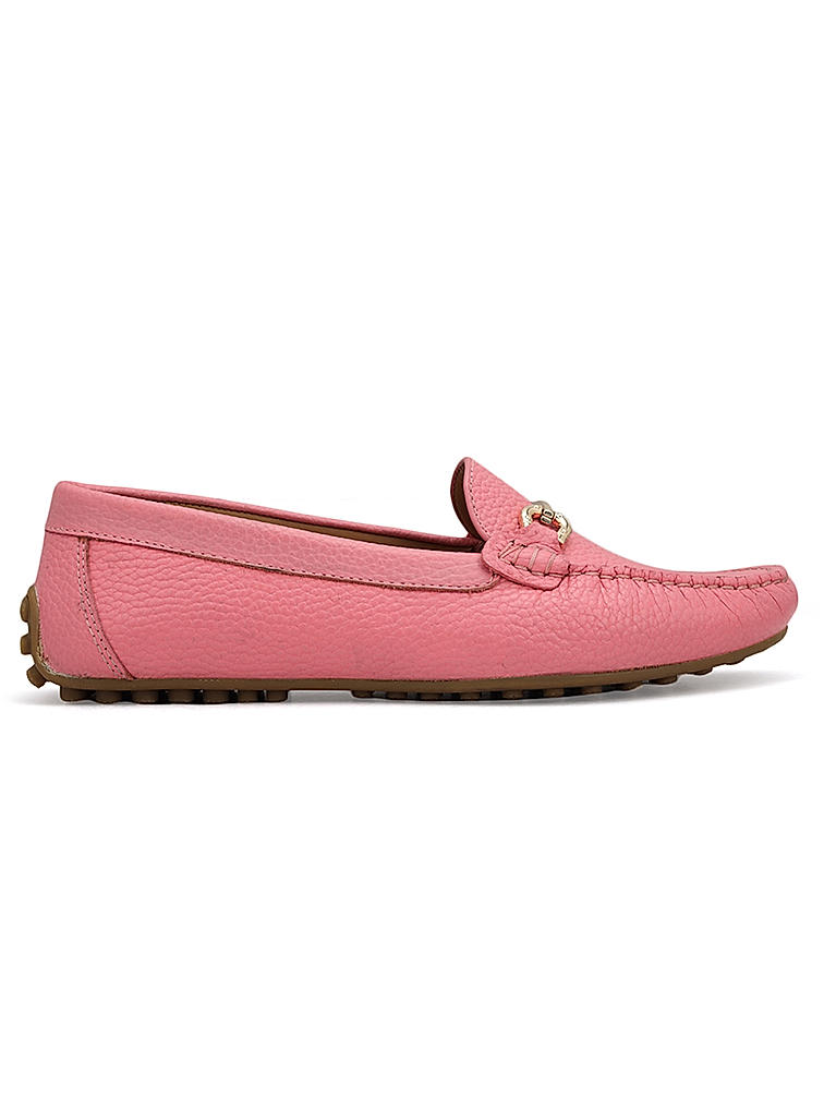 Pink Leather Moccasins With Buckle