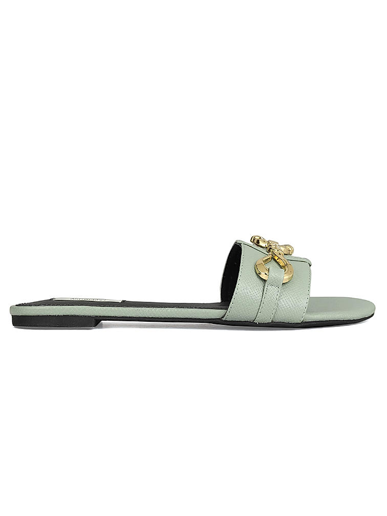 Jade Leather Flats With Buckle